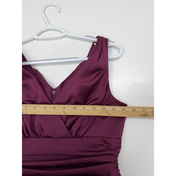 Davids Bridal Womens Dress Size 6 Purple Plum Sleeveless Satin V-Neck Wedding - Picture 9 of 12